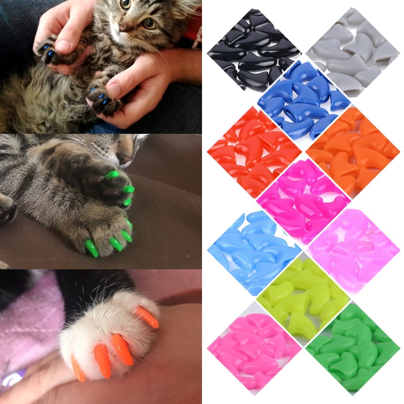 100 pcs Rubber Nail Caps For Cats Cat Kitty Kitten Paw Claw Nail Protector Cat Grooming Supplies 5 (Adhesive Glue & Applicator)