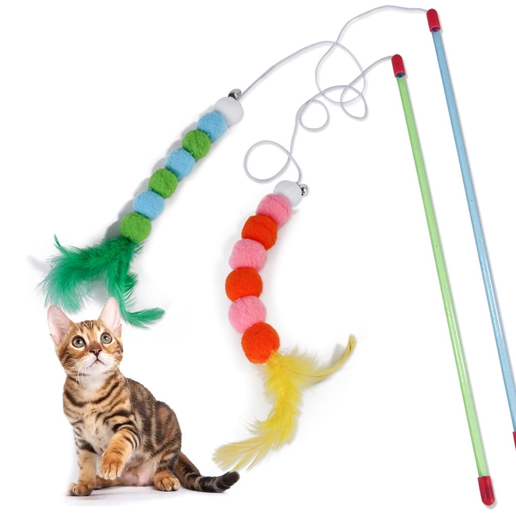 Cat Toys Soft Colorful Cat Feather Bell Rod Toy for...