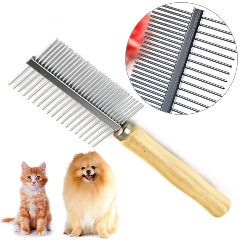 1pc Double-sided Design Pet Cat Dog Grooming Tool Comb Tool Stainless Steel Pin Wood Handle Pet Grooming Supplies