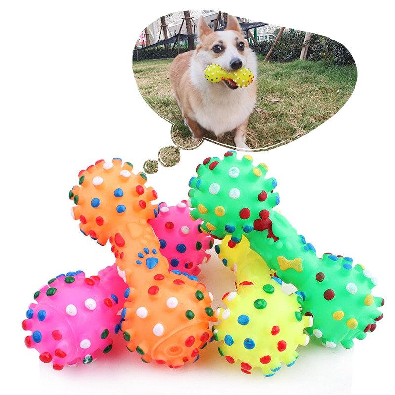 1pcs Pet Dog Cat Puppy Sound Polka Dot Squeaky Toy Resistant To Bite Rubber Dumbbell Chewing Funny Toy Random Color