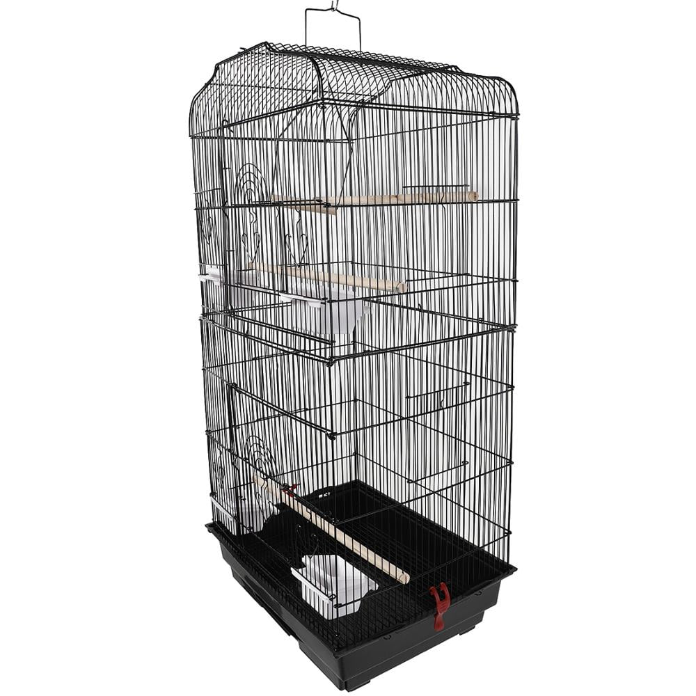 37″ Bird Parrot Cage Canary Parakeet Cockatiel LoveBird Finch Bird Cage with Wood Perches & Food Cups Black