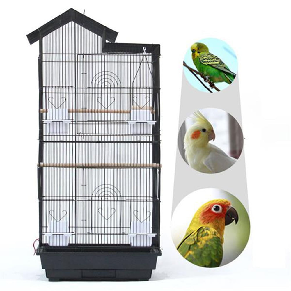 39″ Bird Cage for Small Medium Parrots Steel Wire Bird House Canary Parakeet Cockatiel Cage with Wood Perches and Food Cups