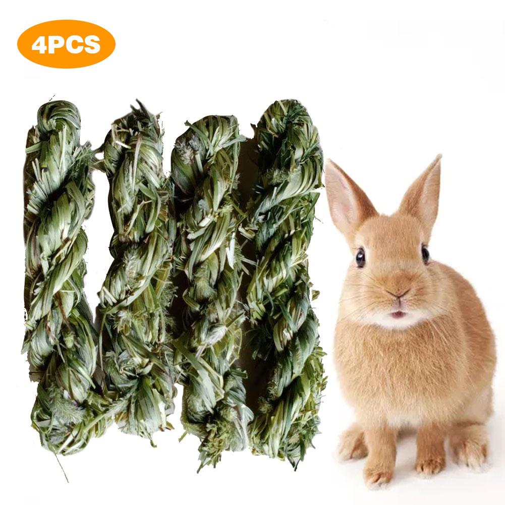 4pcs Timothy Grass Rabbit Chew Toy Hand-made Small Animal Play Chew Molars Grass Stick For Rabbits Hamster Guinea Pigs