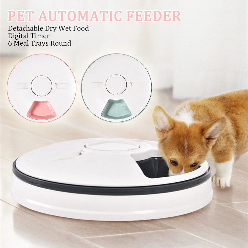 6 Meal Trays Dry Wet Food Water Auto Feeder Pet Bowl...