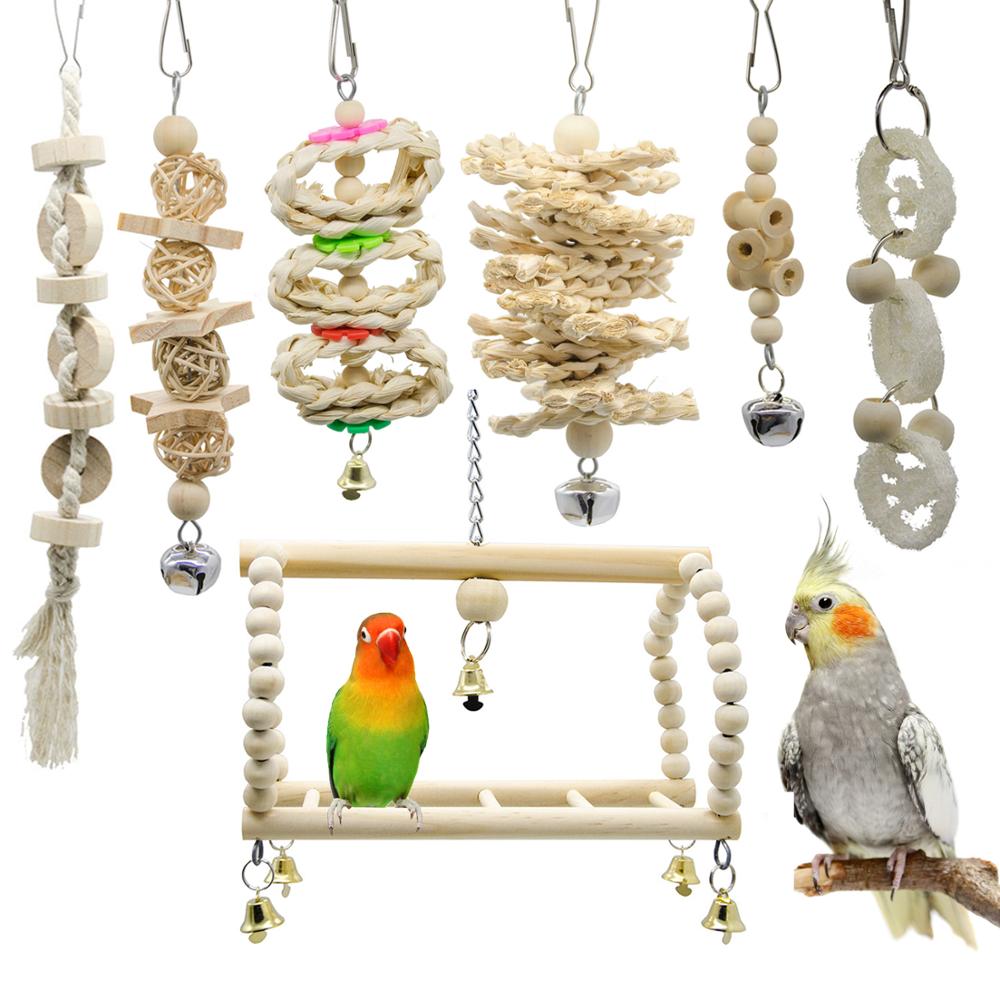 7pcs Bird Toys Cockatiel Parrot Toys And Accessories Budgie Perch Stand parkiet speelgoed vogelspeelgoed jouet perroquet