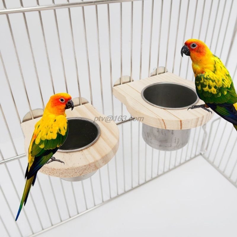 Bird Feeding Cups with Clamp Parrot Cage Hanging Food Water Bowl Stainless Steel Coop Cup Feeding Dish Feeder