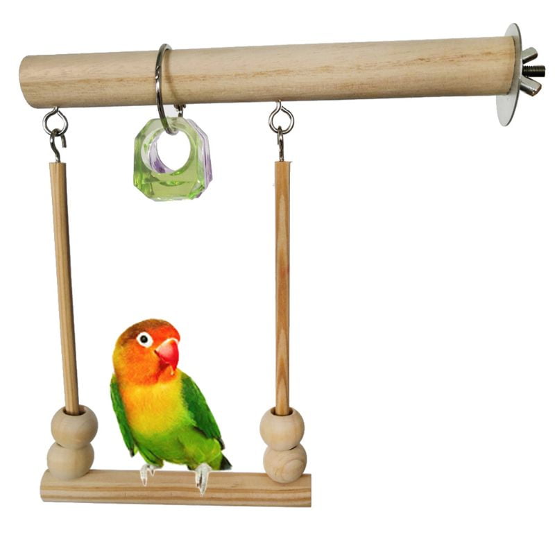 Bird Swing Toy Wooden Parrot Perch Stand Playstand...