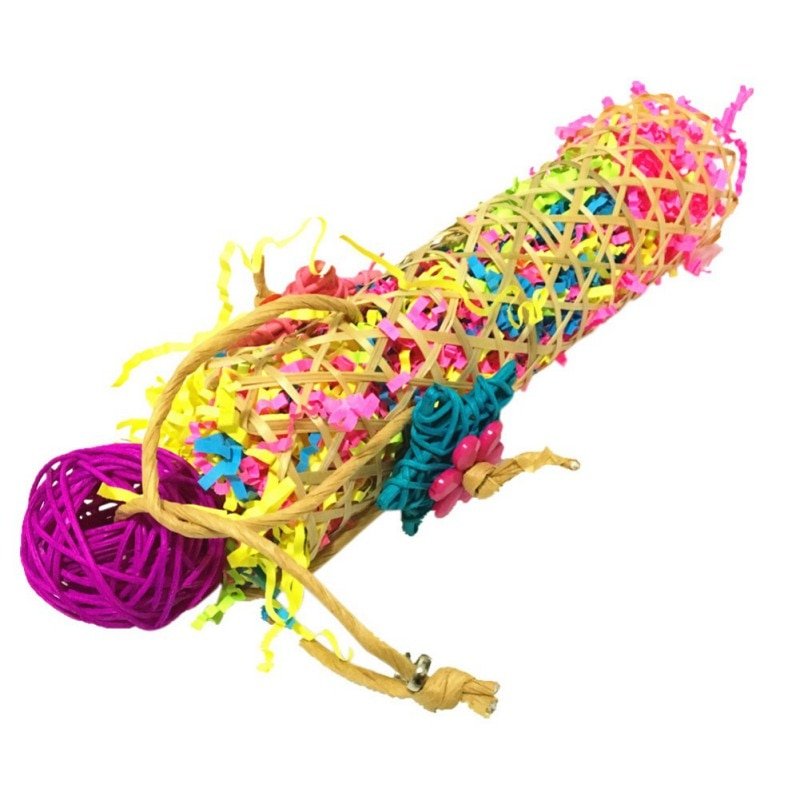 Bird Toy Hanging Bamboo Woven Cage Accessories With Rattan Ball Shredder Foraging Swing Toy For Parrot