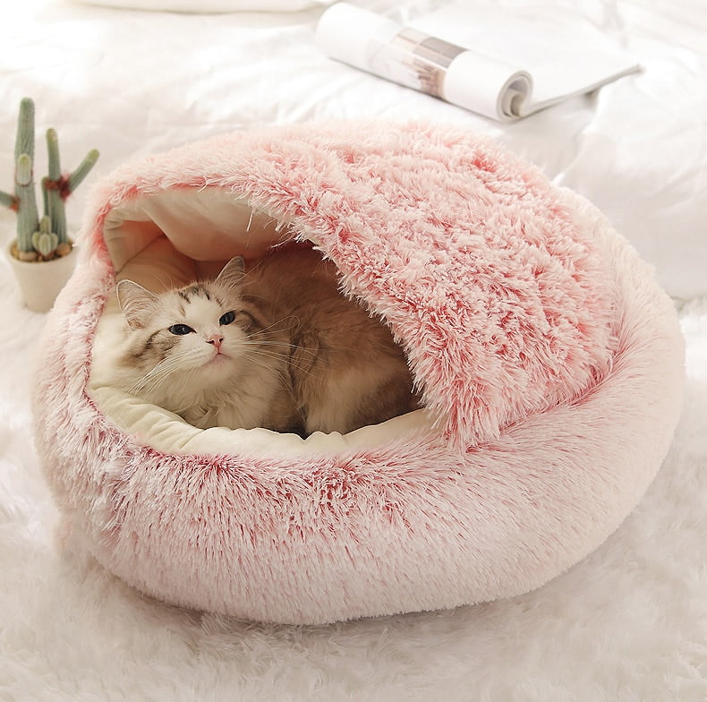 Cat Bed Winter Warm Plush Round Bed House For Cat Slipper...