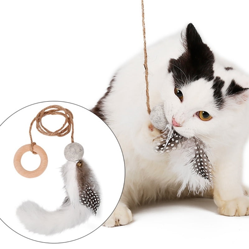 Cat Feather Chew Toys Felt Teaser Pet Kitten Tracing Molar Playing Feather Toys with Bells for Solving Boredom Cat Playing Toys