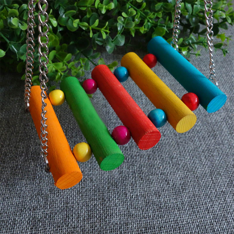 Colorful Natural Wooden Funny Parrots Swing Hamster...