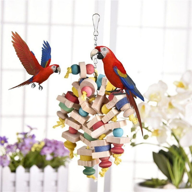 Colorful Parrot Chew Toys Wooden Blocks String Toy Pet Bird Toys Hanging Swing Cage Climbing Ladder Toys Birds Products