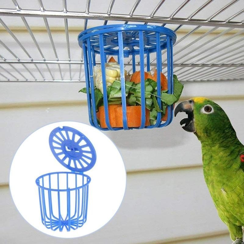 Cute Bird Parrot Feeder Cage Fruit Vegetable Holder Cage Accessories Hanging Basket Container Toys Pet Bird Supplies