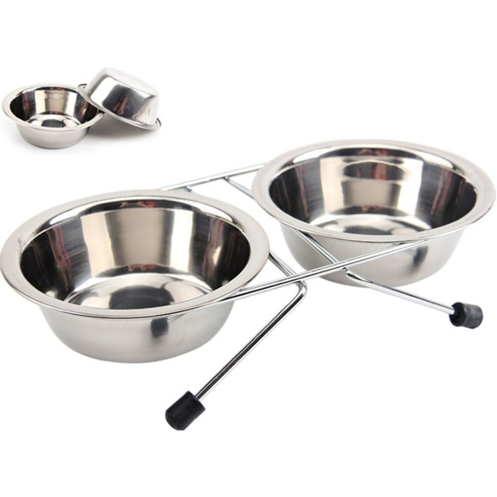 Dog Bowl Stainless Steel Pet Dog Cat Double Bowls Iron Stand Food Water Dishes Feeder Pet Supplies Comida Mascotas