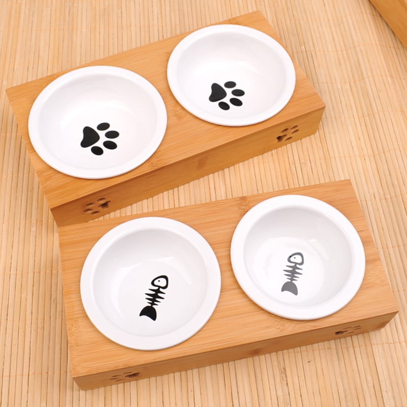 Double Pet Bowls Dog Food Water Feeder Stainless Steel...
