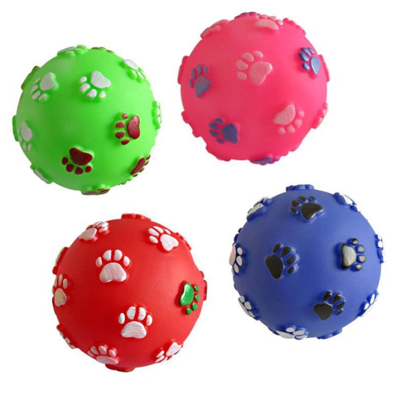 Funny Pet Dog Foot Print Ball Toy Colorful Sound Squeaky...