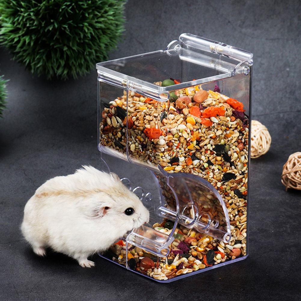 Hamster Rabbit Food Dispenser Feeder Plastic Clear...
