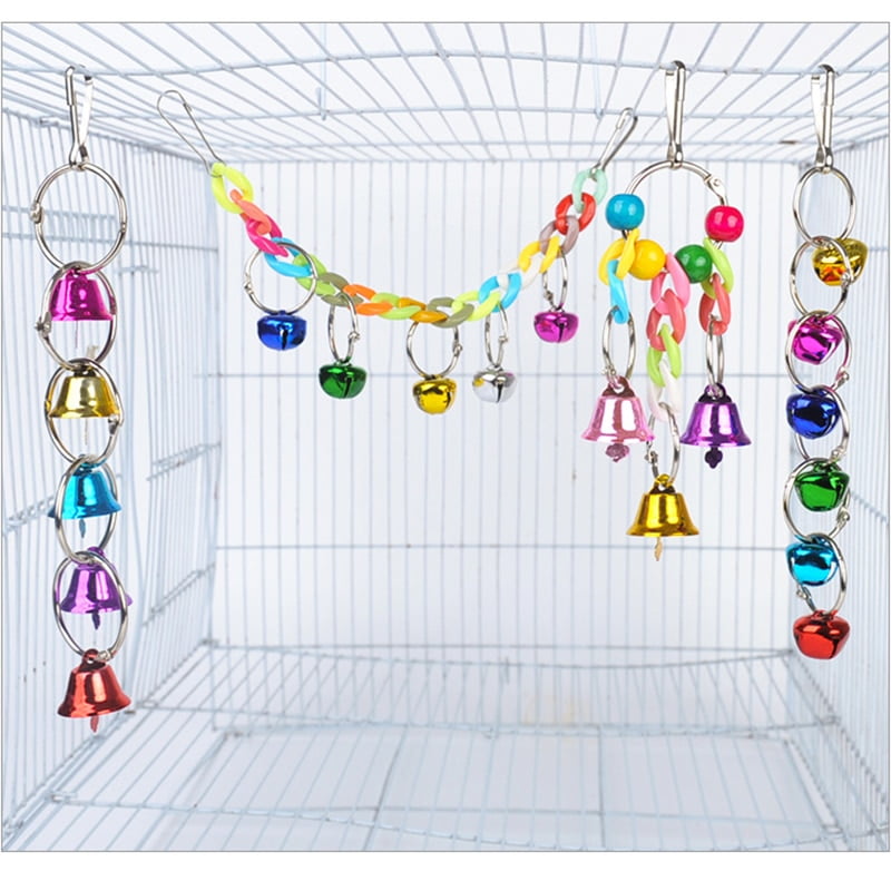 Parrot Colorful Bell Toy Creative Funny Colorful Bird Cage Bell Parrot Hanging Bell Parrots Hamster Cage Funny Swing Supplies
