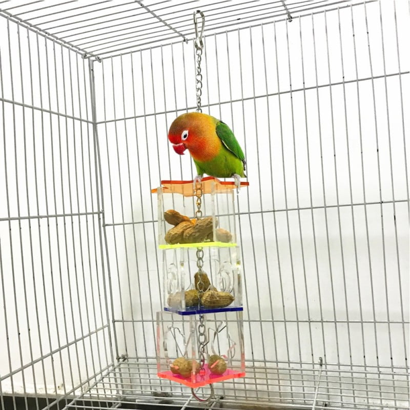 Parrot Hanging Toy 3 Layer Transparent Food Feeder Holder Hanging Forage Star Shaped Box Cage Chewing Feeding Toys
