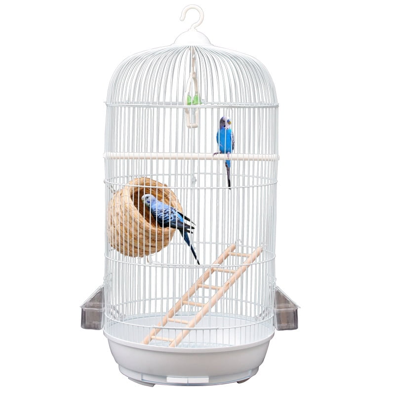 Parrot cage round metal large Iron white flock bird wenniao Wren elder brother breeding cage bird cage decoration bird bed