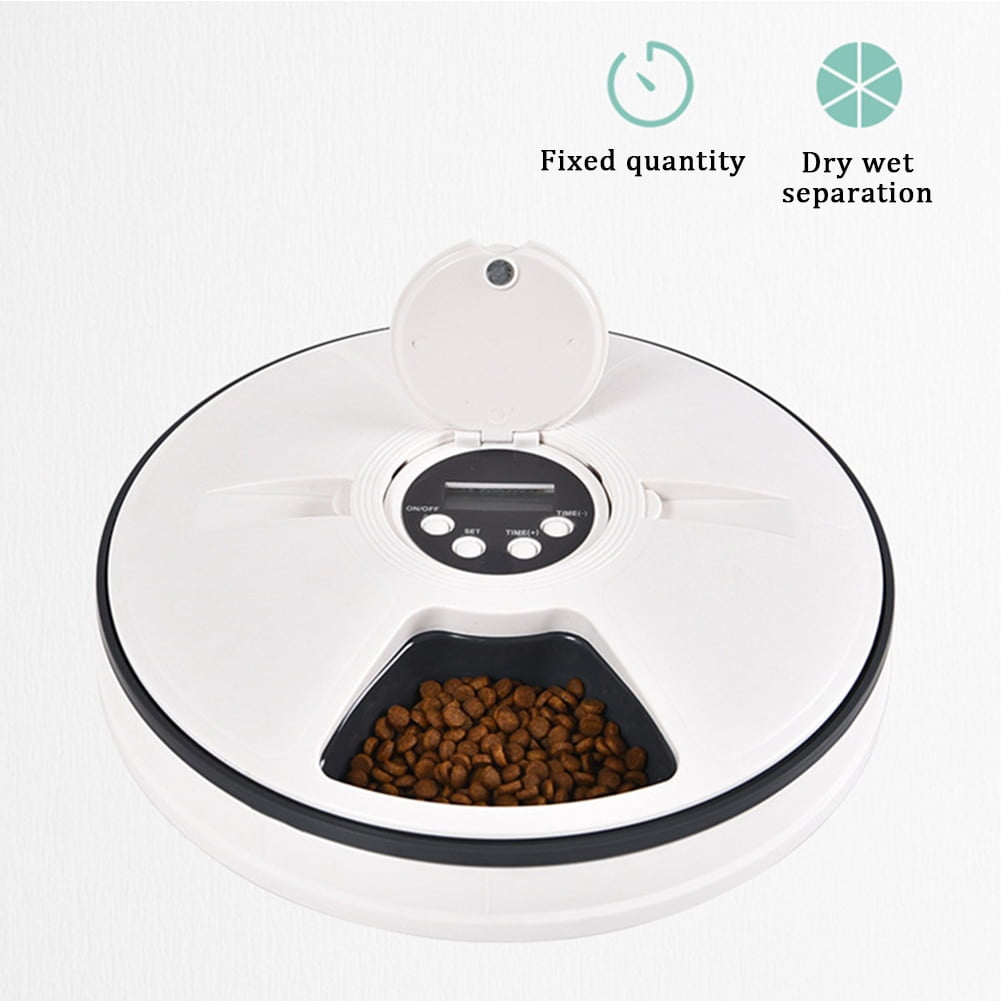 Pet Automatic Feeder Portion Control Digital Timer Detachable Dogs Cats Anti Slip 6 Meal Trays With Voice Recorder Dry Wet Food