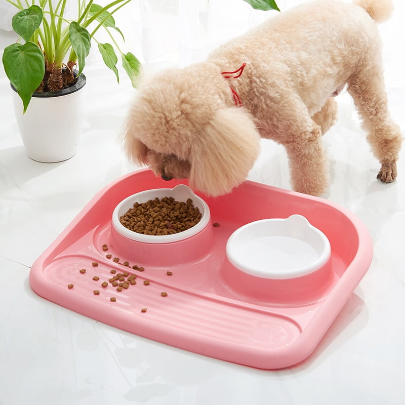 Pet Bowl Spatter Slip Resistant Dog Double Bowl Drinking Water Food Bowl Dual Purpose Environmentally-friendly Plastic Cat Bowl