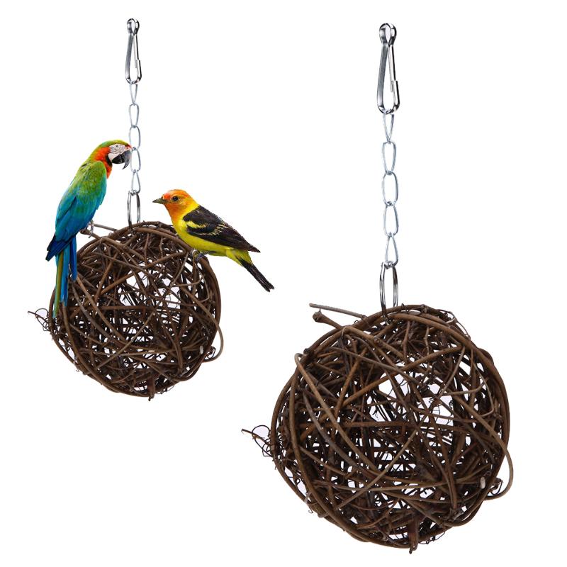 Pet Chewing Toy Parrot Bird Biting Toy Bird Branch Rattan Balls Cages Cockatoo Parakeet Cockatiel Swing Playing Toy Birdcage