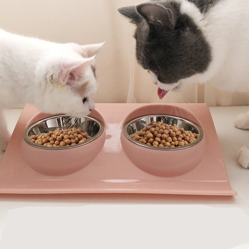 Pet Double Bowls Food Water Feeder Stainless Steel...