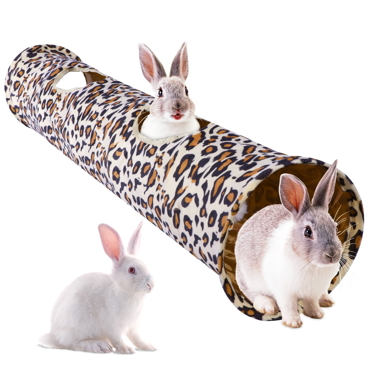 Pet Tunnel Leopard Print Pet Rabbit Play Tunnel Collapsible Tunnel Space-Saving Nontoxic Toys for Dogs Cat Rabbits 120×250 cm
