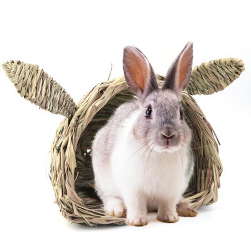 Small Pets Woven Grass Cage Breathable Rabbit Head Shaped House For Hamster, Rabbit, Rat Suitable For Small Pets Of All Sizes