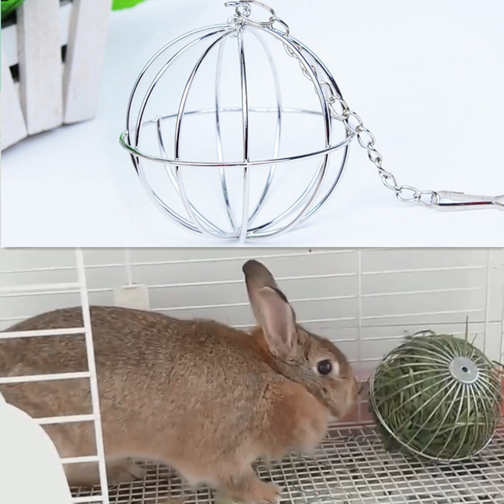 Stainless Steel Pet Rabbits Grass Ball Rat Hamster Hanging Rack Food Dispenser Bunny Feeder Feed Trough Hay Pet Toy Supplies