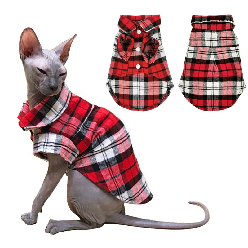 Summer Pet Cat Clothes For Small Cats Sphynx Classic Plaid Cat Shirts Cotton Kitten T-shirt Costumes Puppy Dog Cat Vest Clothing