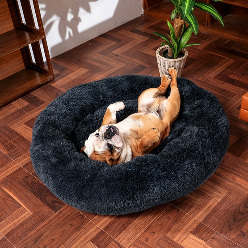 Thick cutton round dog bed super soft long plush pet...